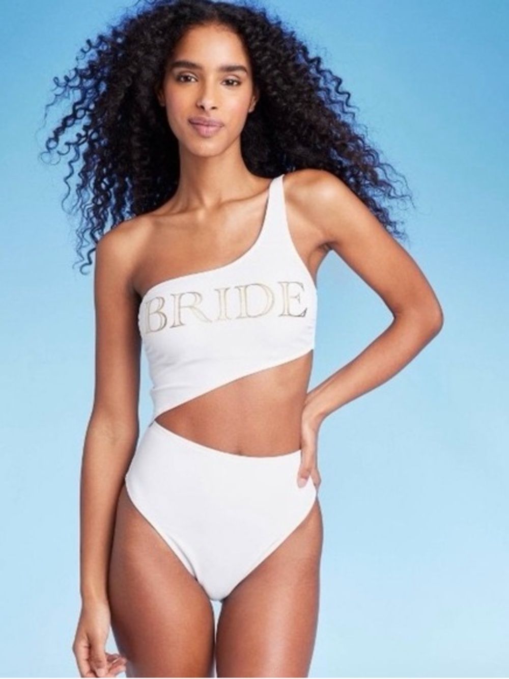 Shade & Shore White One-Shoulder 'BRIDE' Cutout Bodysuit